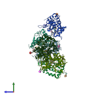 PDB entry 1yae coloured by chain, side view.