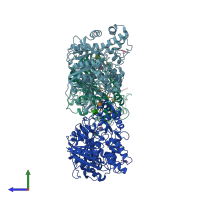 PDB entry 1yah coloured by chain, side view.