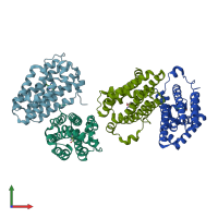 PDB entry 1yak coloured by chain, front view.