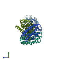 PDB entry 1yak coloured by chain, side view.