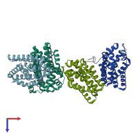 PDB entry 1yak coloured by chain, top view.