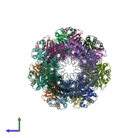 PDB entry 1yar coloured by chain, side view.