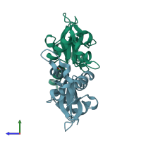 PDB entry 1yav coloured by chain, side view.