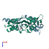 PDB entry 1yav coloured by chain, top view.