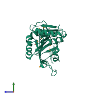 PDB entry 1yb2 coloured by chain, side view.