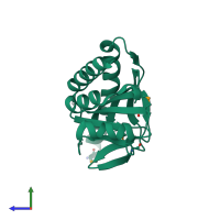 PDB entry 1yb3 coloured by chain, side view.