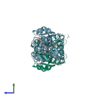 PDB entry 1yb5 coloured by chain, side view.