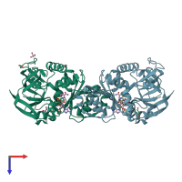 PDB entry 1yb5 coloured by chain, top view.