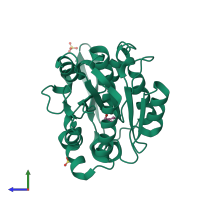 PDB entry 1yb6 coloured by chain, side view.