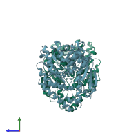 PDB entry 1ybe coloured by chain, side view.