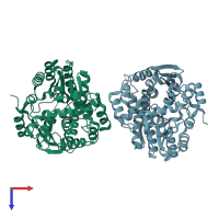 PDB entry 1ybe coloured by chain, top view.