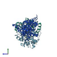 PDB entry 1ybf coloured by chain, side view.