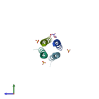 PDB entry 1ybk coloured by chain, side view.