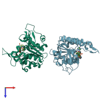 PDB entry 1ybm coloured by chain, top view.