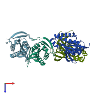 PDB entry 1ybu coloured by chain, top view.