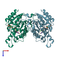 PDB entry 1ybv coloured by chain, top view.