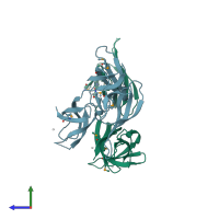 PDB entry 1yby coloured by chain, side view.