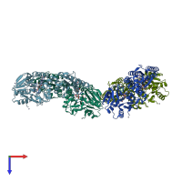 PDB entry 1ycg coloured by chain, top view.