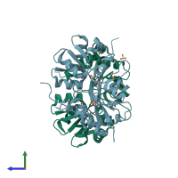 PDB entry 1ycj coloured by chain, side view.