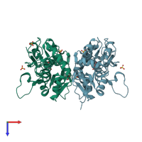PDB entry 1ycj coloured by chain, top view.