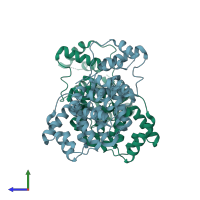 PDB entry 1ycn coloured by chain, side view.