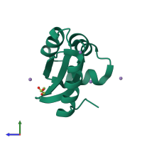 PDB entry 1yd0 coloured by chain, side view.