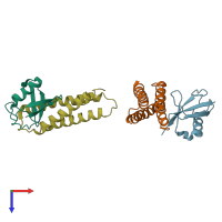 PDB entry 1yd8 coloured by chain, top view.