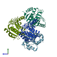 PDB entry 1yd9 coloured by chain, side view.