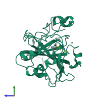 PDB entry 1ydb coloured by chain, side view.