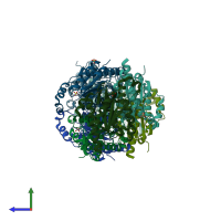 PDB entry 1ydg coloured by chain, side view.