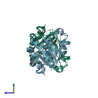 PDB entry 1ydh coloured by chain, side view.