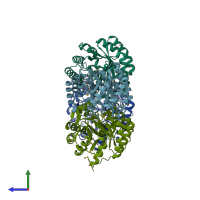 PDB entry 1ydn coloured by chain, side view.