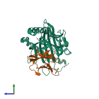 PDB entry 1ydp coloured by chain, side view.