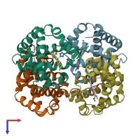 PDB entry 1ye1 coloured by chain, top view.