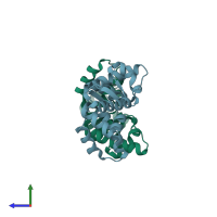 PDB entry 1ye5 coloured by chain, side view.