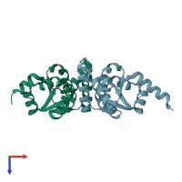 PDB entry 1ye5 coloured by chain, top view.