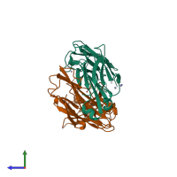 PDB entry 1yec coloured by chain, side view.