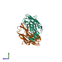 PDB entry 1yeg coloured by chain, side view.