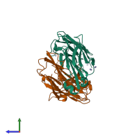 PDB entry 1yeh coloured by chain, side view.