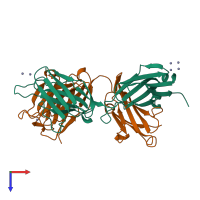 PDB entry 1yeh coloured by chain, top view.