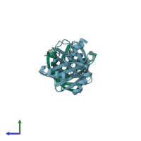 PDB entry 1yem coloured by chain, side view.
