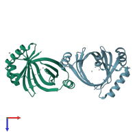PDB entry 1yem coloured by chain, top view.