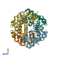 PDB entry 1yeq coloured by chain, side view.