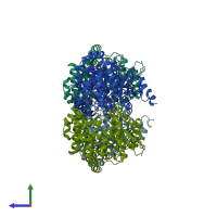 PDB entry 1yey coloured by chain, side view.