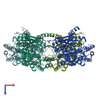 PDB entry 1yey coloured by chain, top view.