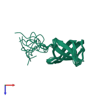 PDB entry 1yez coloured by chain, ensemble of 10 models, top view.