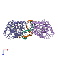 PDB entry 1yf3 coloured by chain, top view.