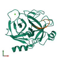 PDB entry 1yf4 coloured by chain, front view.