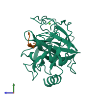 PDB entry 1yf4 coloured by chain, side view.