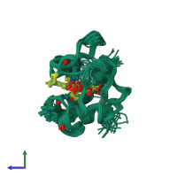 PDB entry 1yfc coloured by chain, ensemble of 20 models, side view.